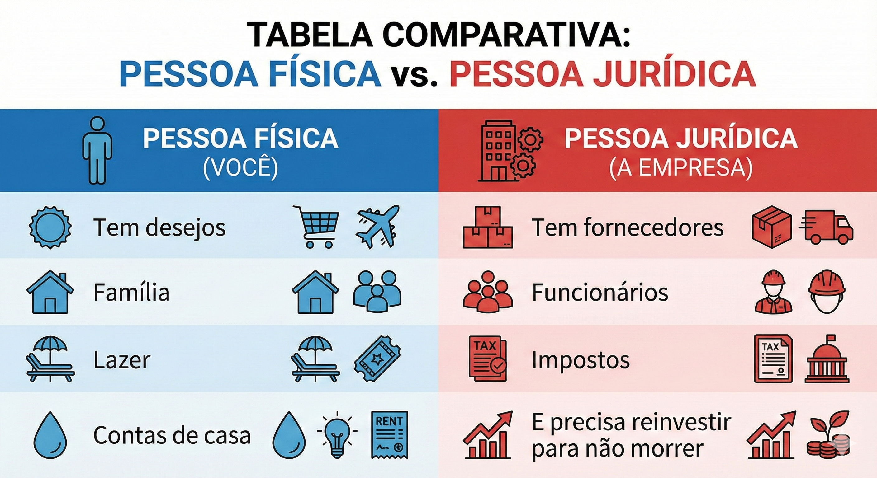 Tabela Comparativa: Pessoa Física vs Pessoa Jurídica